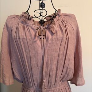 Gigio Women's Beige Peasant Dress with Tie Neck